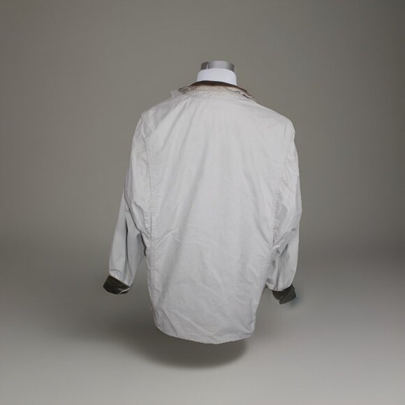 Vintage Banana Republic Canvas Barn Coat Leather Collar Cotton Plaid Lined M - Picture 4 of 10